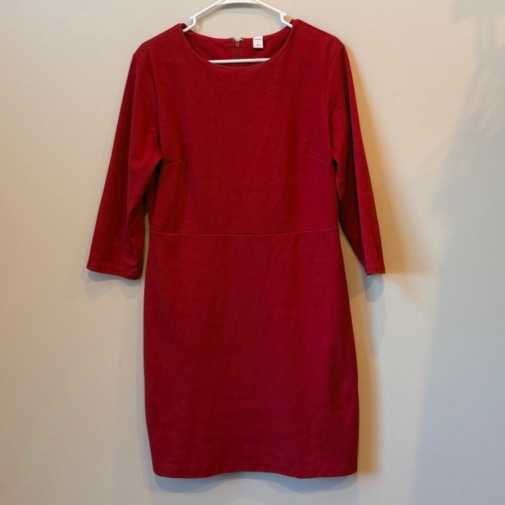 Old Navy Burgundy Red Ponte Knit Sheath Dress 3/4 Sleeve Back Zip Size Large